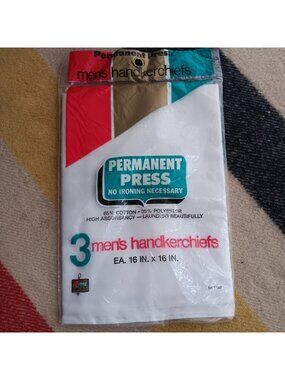 Polyester Vintage Mens Handkerchiefs 3-Pack 16x16 Inches Kmart USA Perm Press